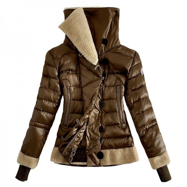 Moncler Donna Giù cappotto di lana del collare scuro Khaki Presa M1028